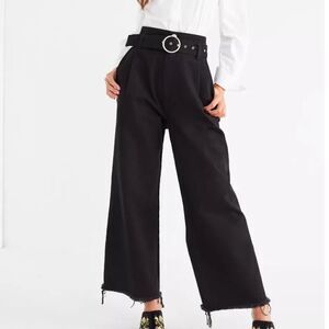 BDG Cara Belted High-Rise Culotte Pleaded Loose Fit Black Denim Jeans Sz 6